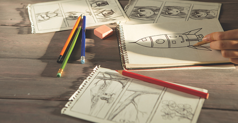 Atelier BD "Le trésor caché, les créatures magiques et les bandits" dans le cadre du festival "Heureux qui comme un conte", à Neuvy-en-Mauges